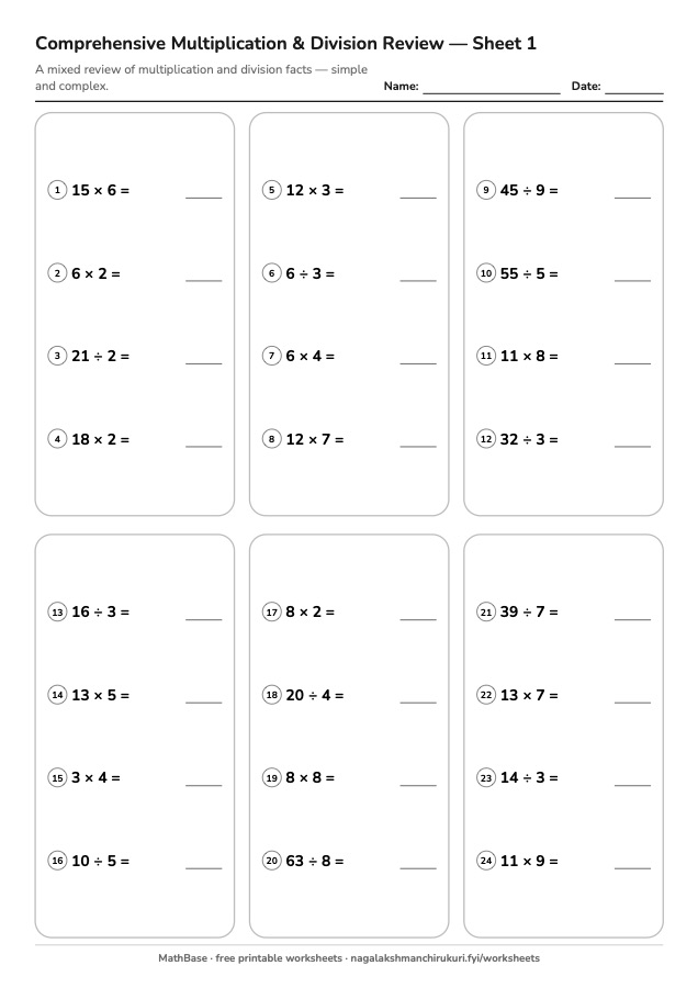Preview of the Multiplication and Division Review worksheet