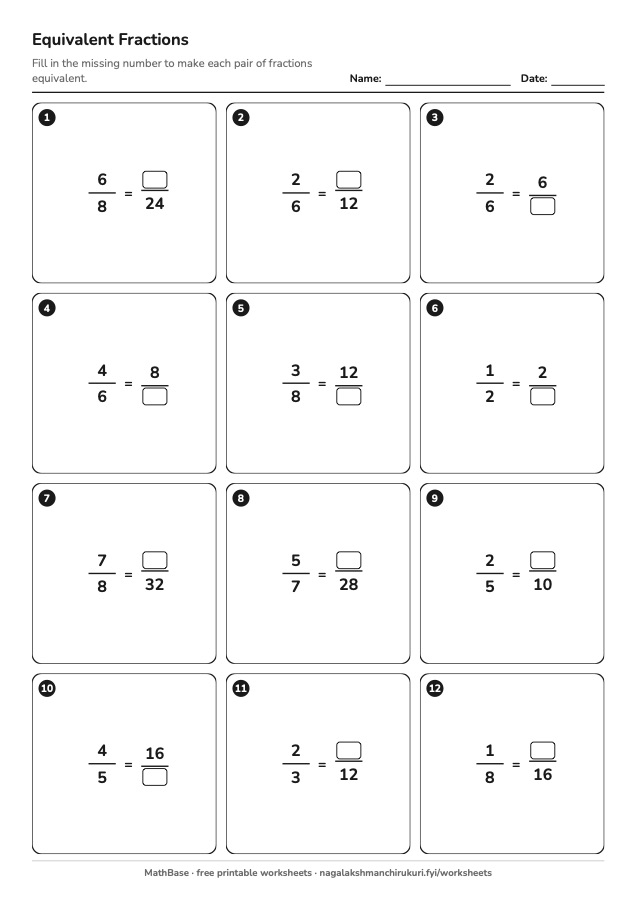 Preview of the Equivalent Fractions worksheet