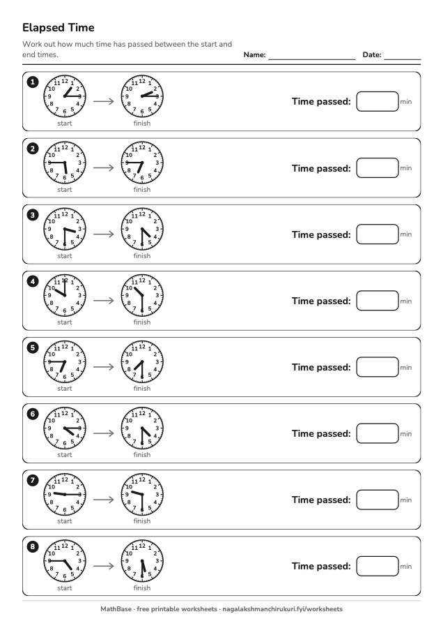 Preview of the Elapsed Time worksheet